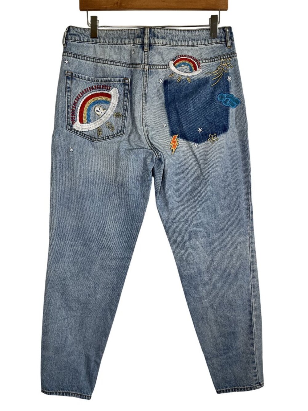 Colorful Rainbow 29" Denim Jean Whimsical Grunge Skater‎ 90s Celestial Twee Chic